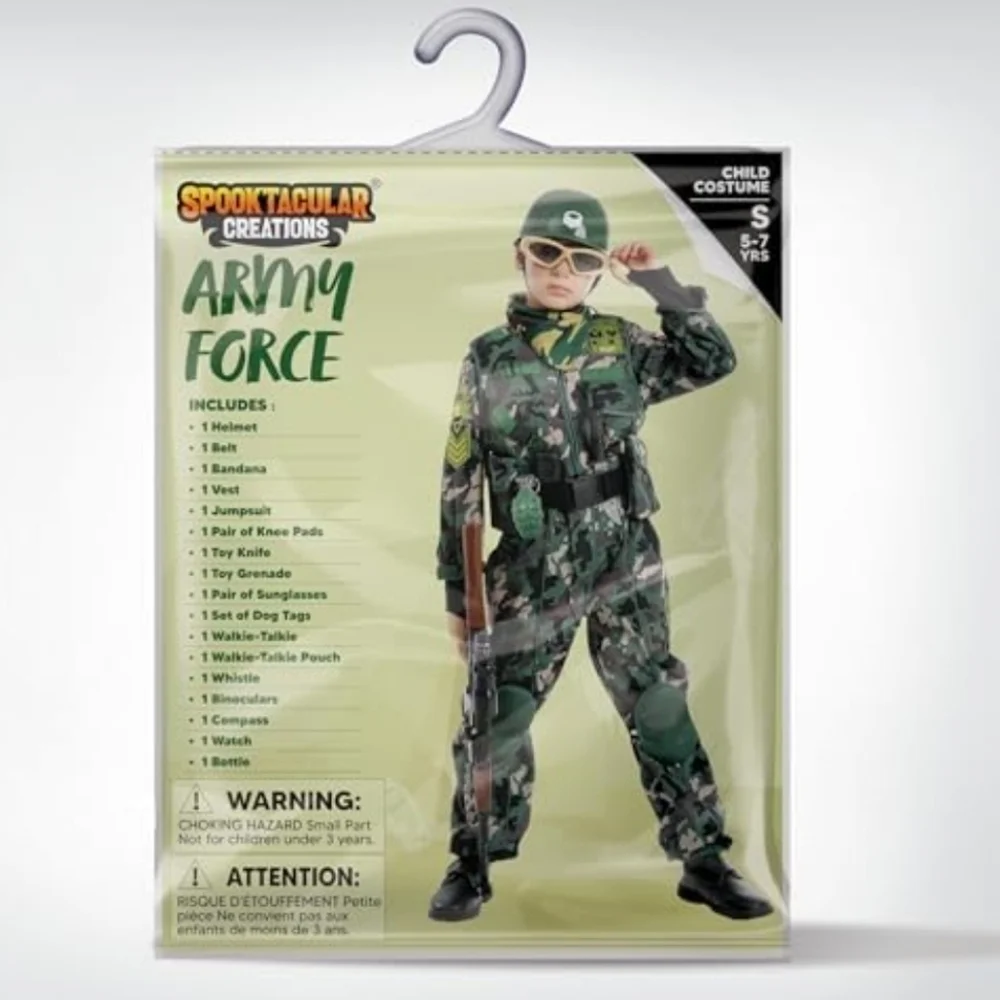 Kids Army Soldier Costume Large 10-12 Camo Trooper Halloween Dress Up Set